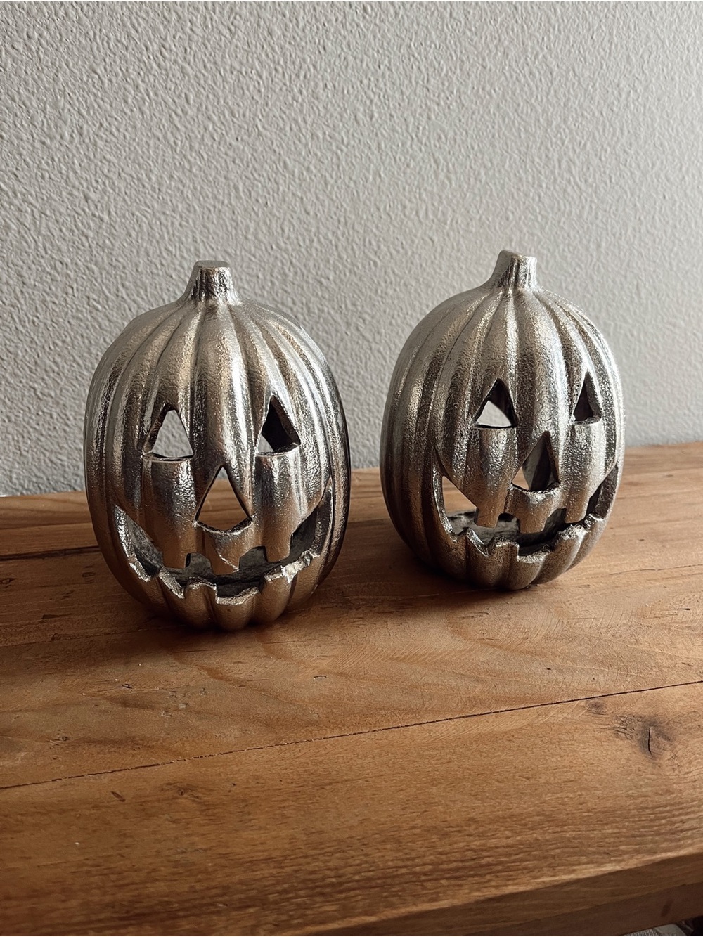 Silver Pumpkin Jack-O'-Lantern Decorative Accents Set